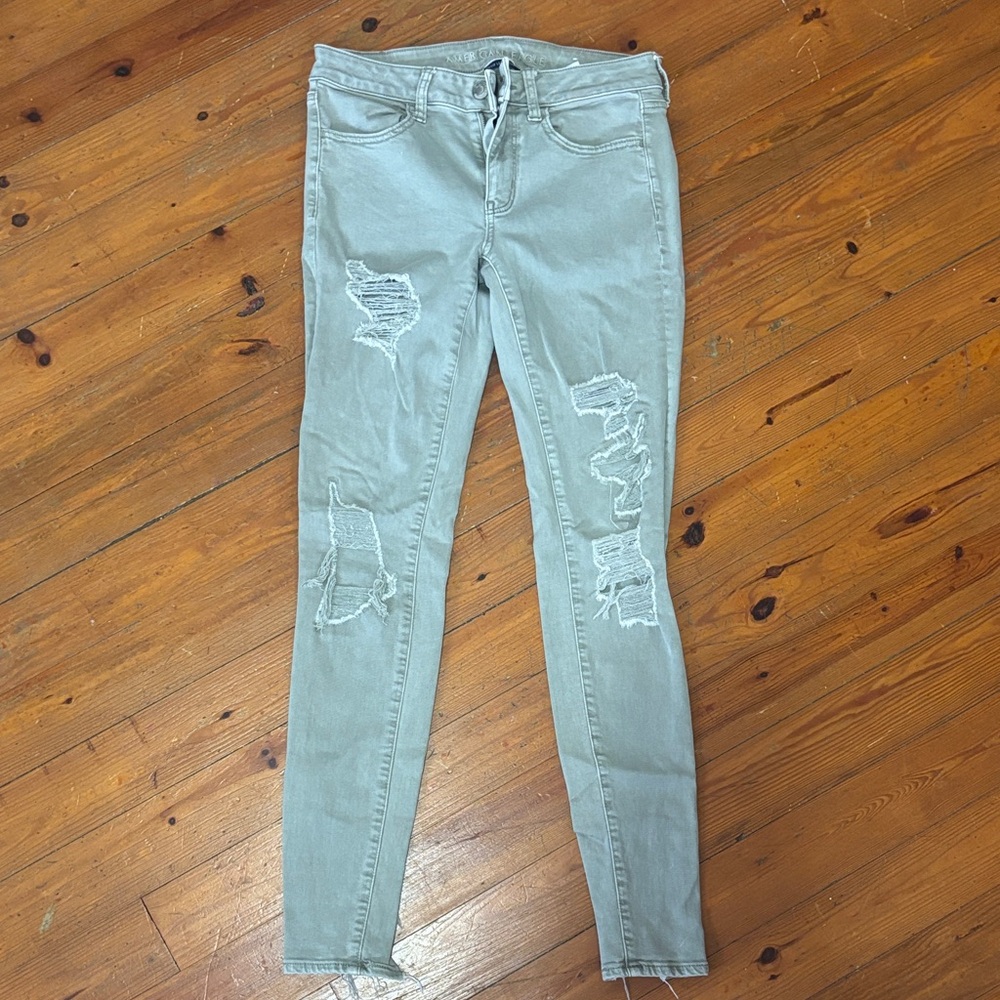 Distressed Sage Green Skinny Jean